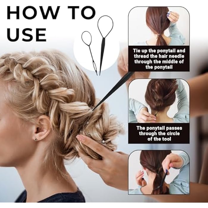 Wosyoodo Topsy Tail Hair Tool, Looping with Rat Comb, Tail French Braid Loop Tool, Fast Hair Styling Accessories, Braiding Tool for Making Style - Image 5